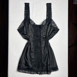 Vintage Camelot Black Satin Lace Cami- Large/38